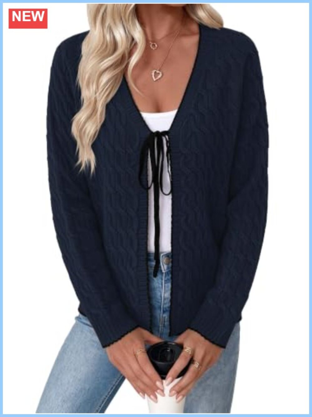 Chunky Cable Knit Bow Tie Front Cardigan Women's Fall Sweater
